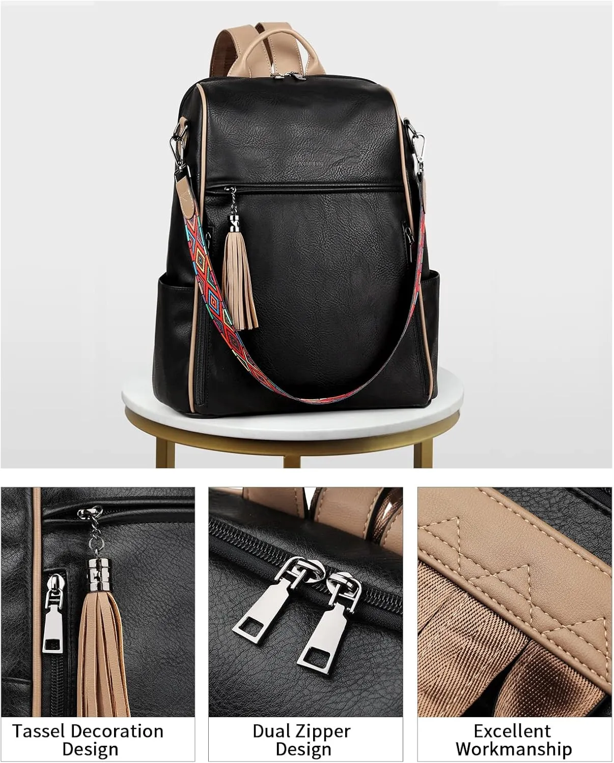 FADEON Laptop Backpack Purse for Women Large Designer PU Leather Laptop Bag, Ladies Computer Shoulder Bags