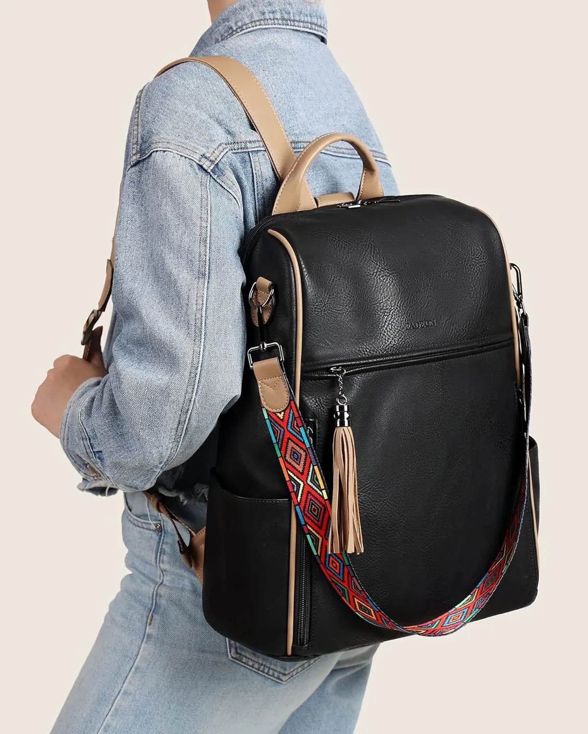FADEON Laptop Backpack Purse for Women Large Designer PU Leather Laptop Bag, Ladies Computer Shoulder Bags