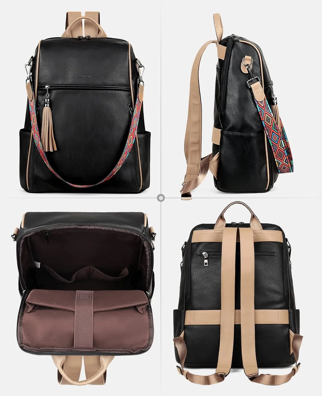 FADEON Laptop Backpack Purse for Women Large Designer PU Leather Laptop Bag, Ladies Computer Shoulder Bags