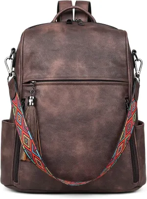 FADEON Leather Backpack Purse for Women Designer Travel Backpack Purses PU Fashion Ladies Shoulder Bag with Tassel