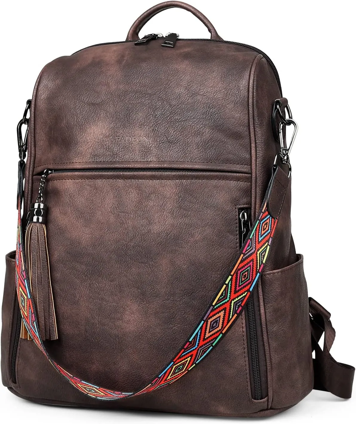 FADEON Leather Backpack Purse for Women Designer Travel Backpack Purses PU Fashion Ladies Shoulder Bag with Tassel
