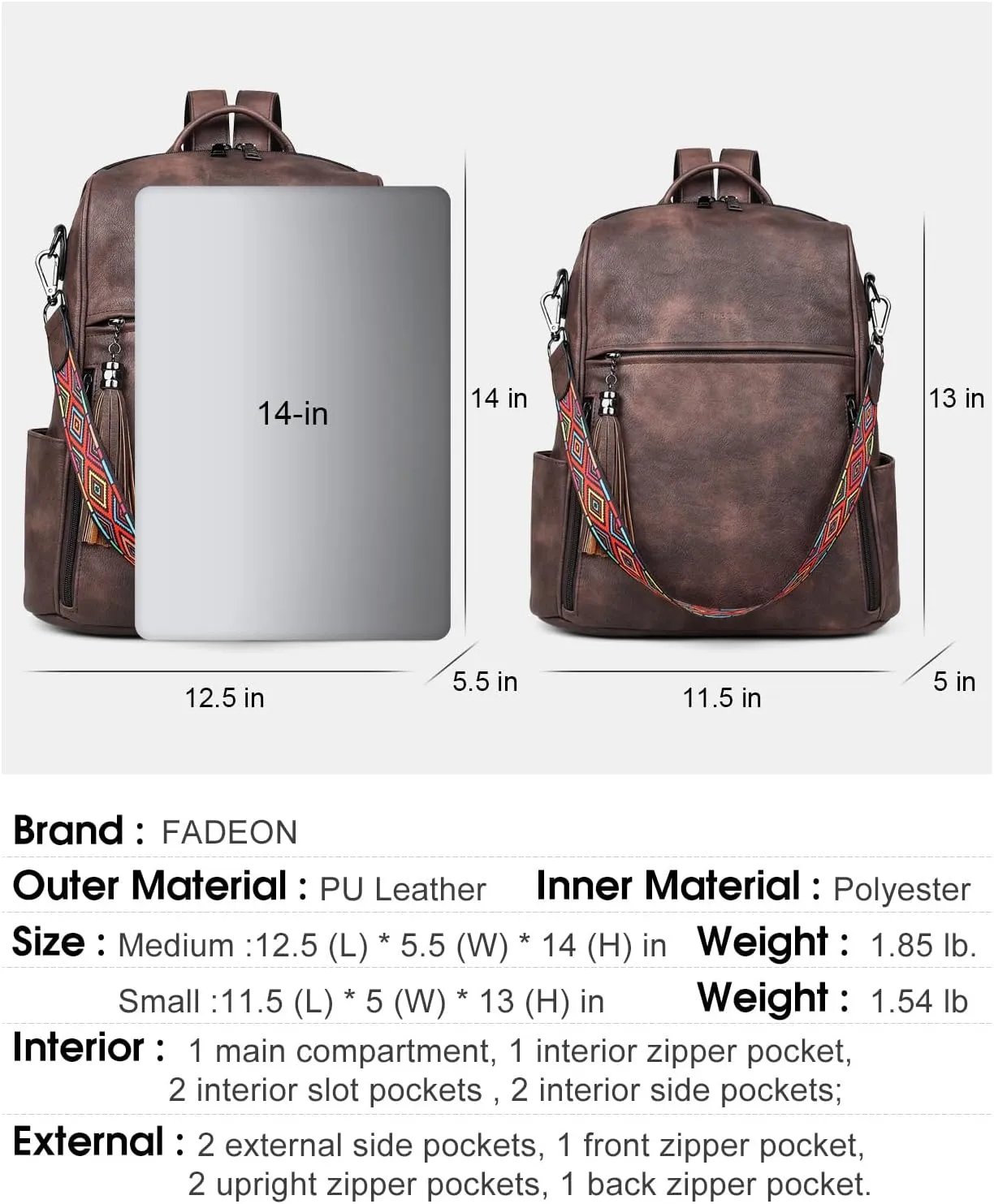 FADEON Leather Backpack Purse for Women Designer Travel Backpack Purses PU Fashion Ladies Shoulder Bag with Tassel