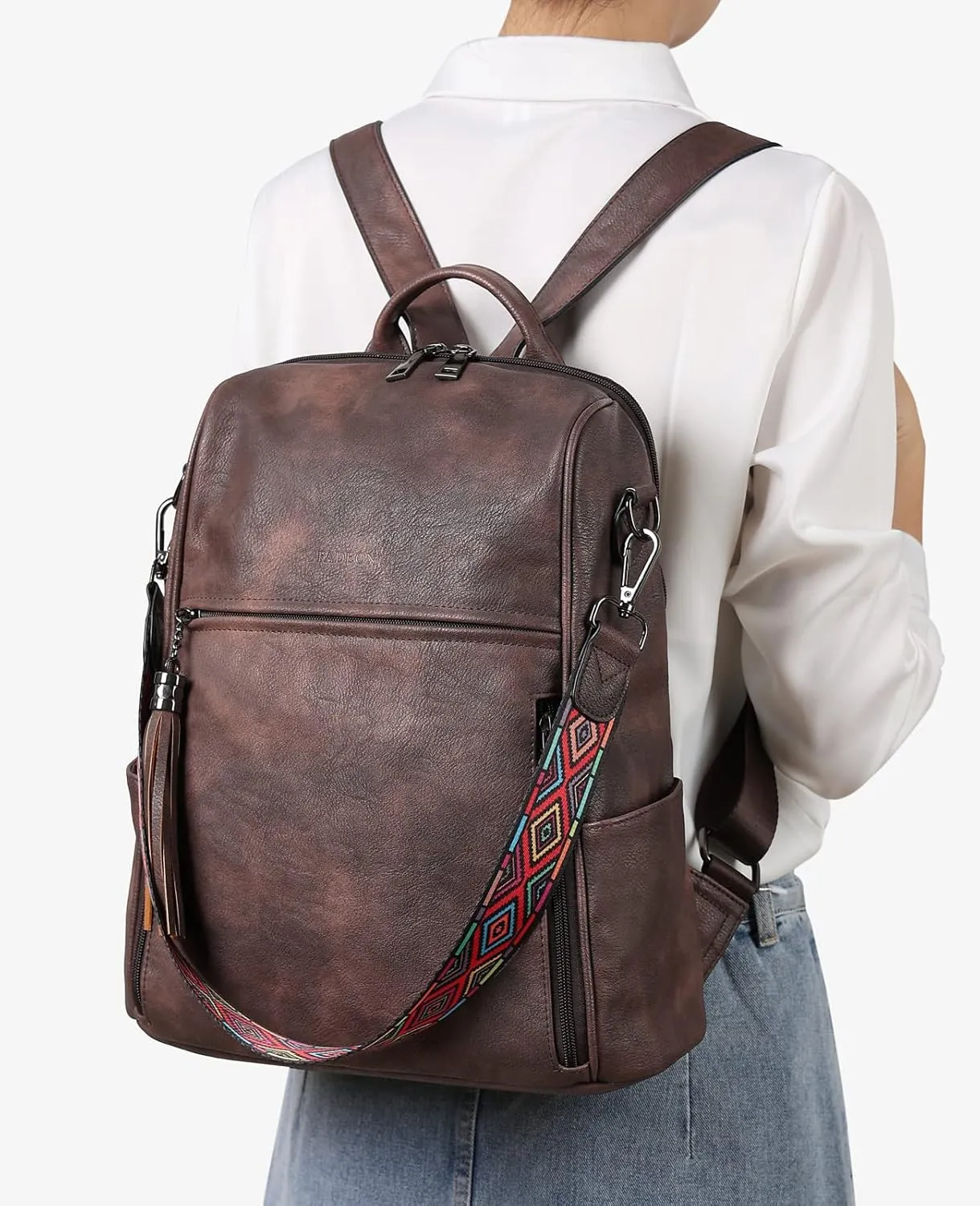 FADEON Leather Backpack Purse for Women Designer Travel Backpack Purses PU Fashion Ladies Shoulder Bag with Tassel
