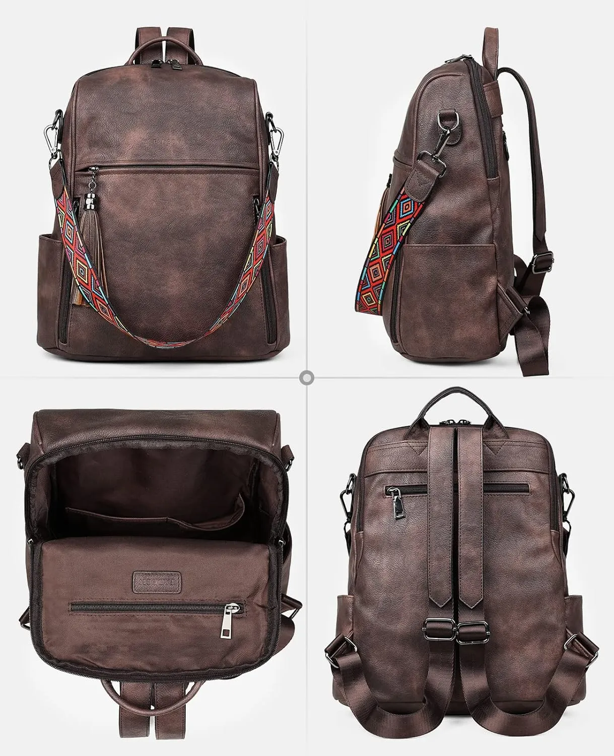 FADEON Leather Backpack Purse for Women Designer Travel Backpack Purses PU Fashion Ladies Shoulder Bag with Tassel