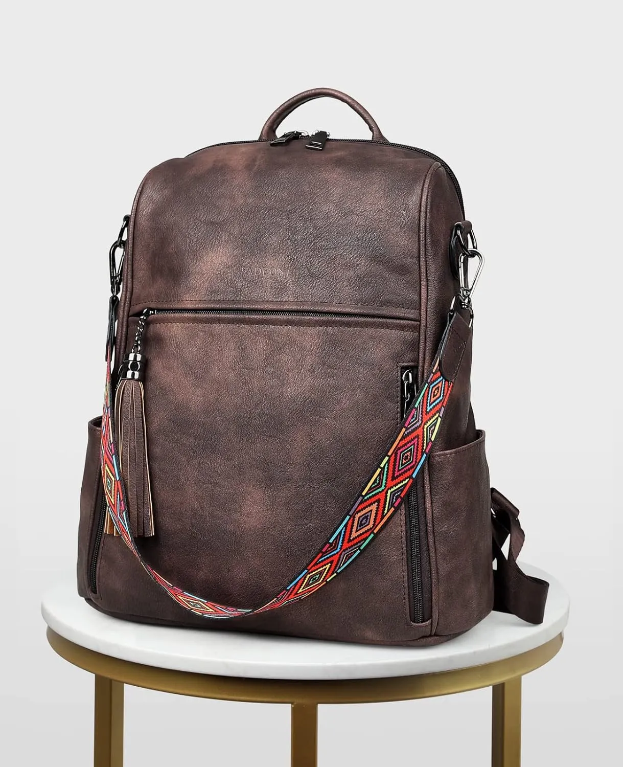 FADEON Leather Backpack Purse for Women Designer Travel Backpack Purses PU Fashion Ladies Shoulder Bag with Tassel