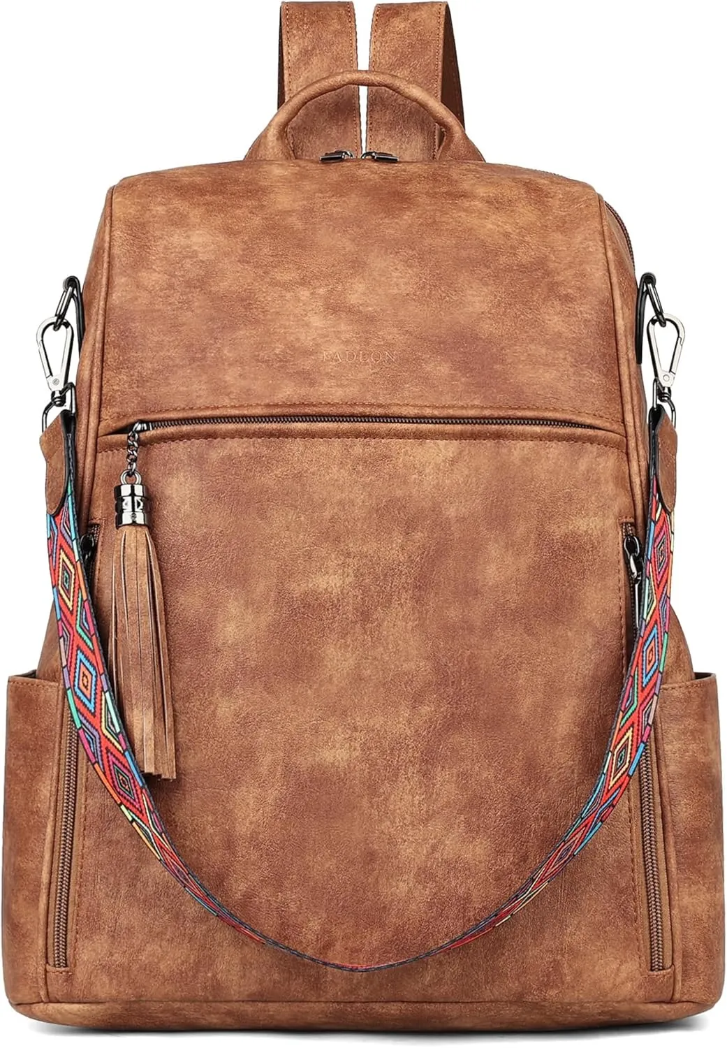 FADEON Leather Laptop Backpack for Women Designer 15.6 inch PU Laptop Bag, Ladies Travel Computer Work Backpack Brown