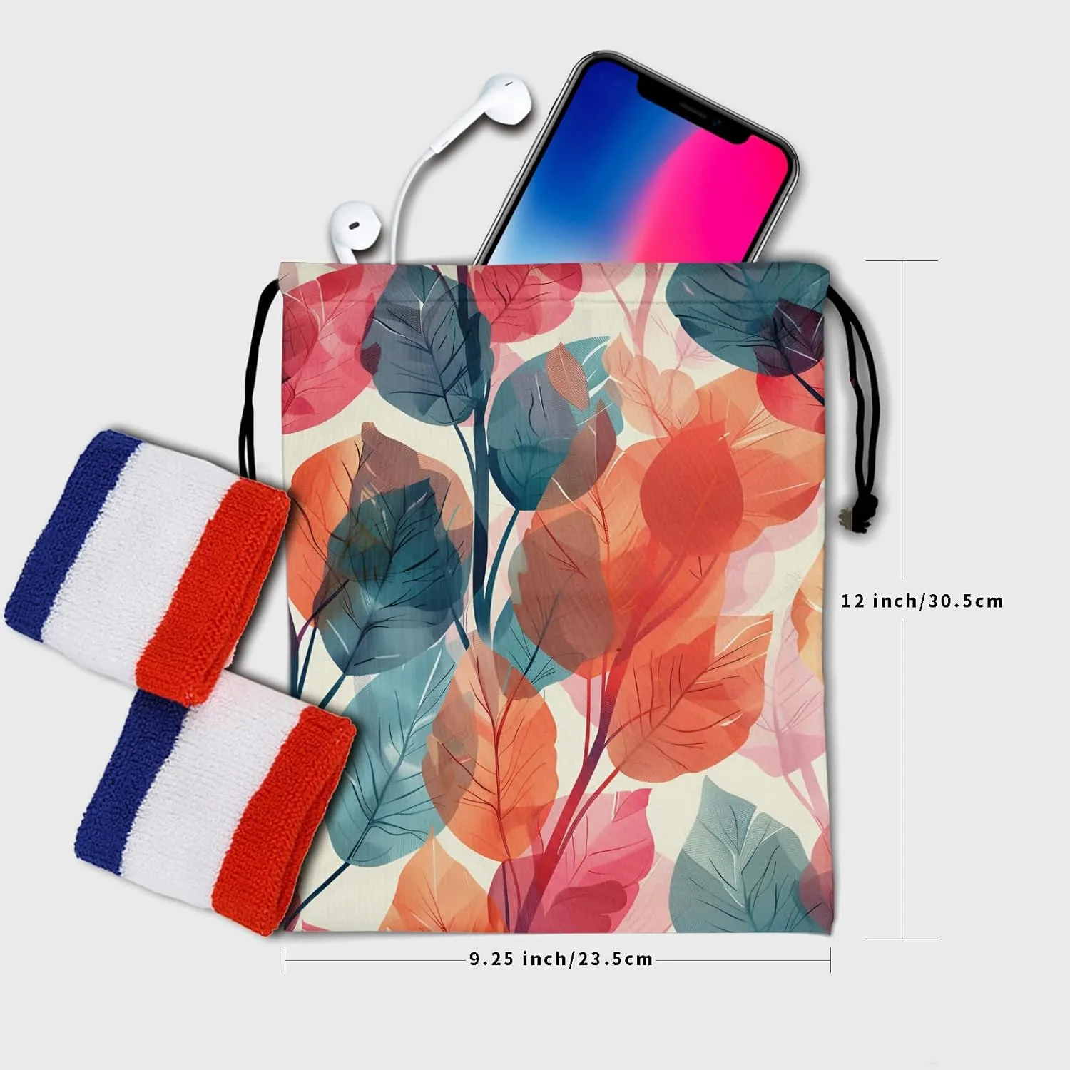 Fall Leaf Gymnastics Grip Bag Watercolor Leaves Drawstring Grip Bag for Gymnast Adjustable Gym Pouch Bags