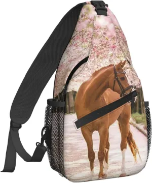 Famame 3d Cute Horse Flowers Sling Backpack Chest Bag Crossbody Shoulder Bag Gym Cycling Travel Hiking Daypack For Men Women