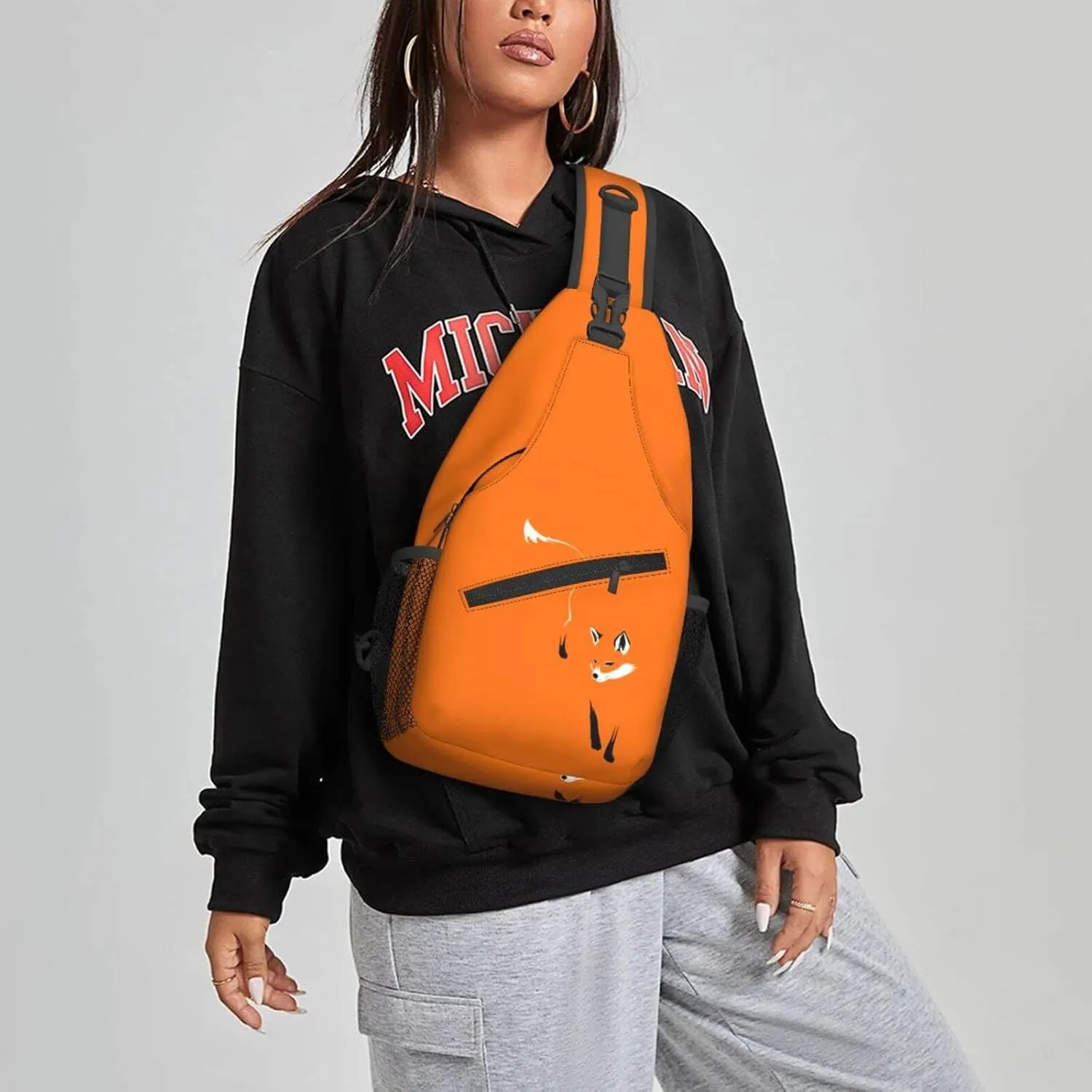 Famame Orange Fox Sling Backpack Chest Bag Crossbody Shoulder Bag Gym Cycling Travel Hiking Daypack For Men Women Multicolor 27