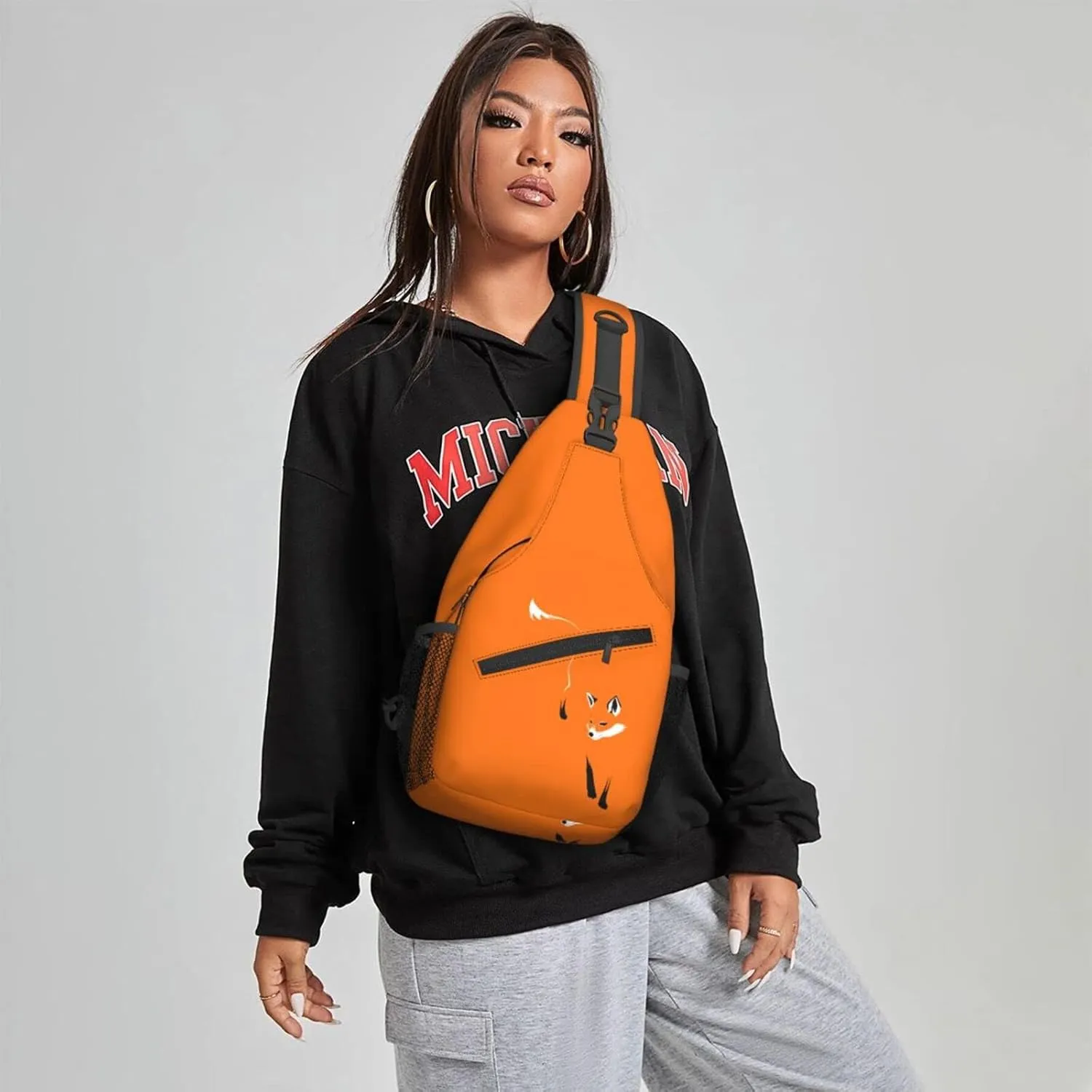 Famame Orange Fox Sling Backpack Chest Bag Crossbody Shoulder Bag Gym Cycling Travel Hiking Daypack For Men Women Multicolor 27