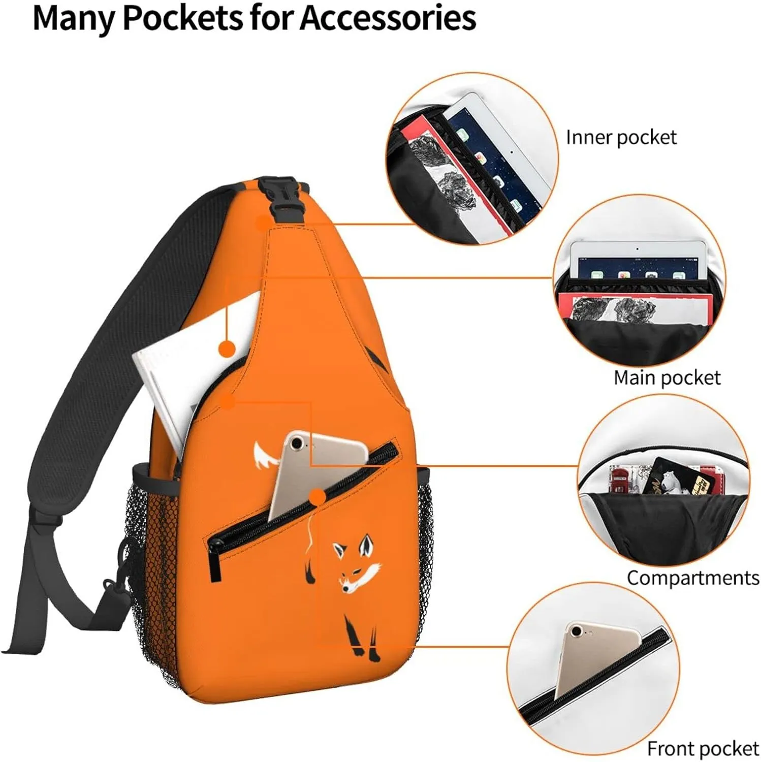 Famame Orange Fox Sling Backpack Chest Bag Crossbody Shoulder Bag Gym Cycling Travel Hiking Daypack For Men Women Multicolor 27