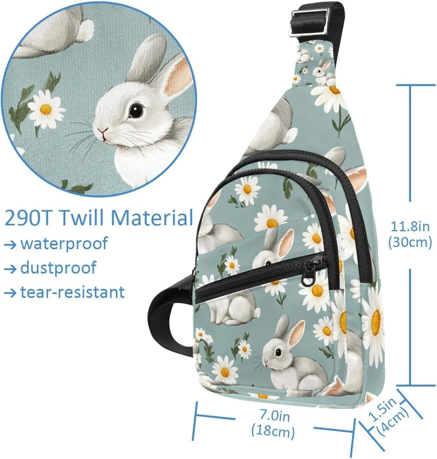 Fanny Pack Cross Body Bag for Outdoors Hiking Traveling, Cute spring easter rabbit daisy (2)