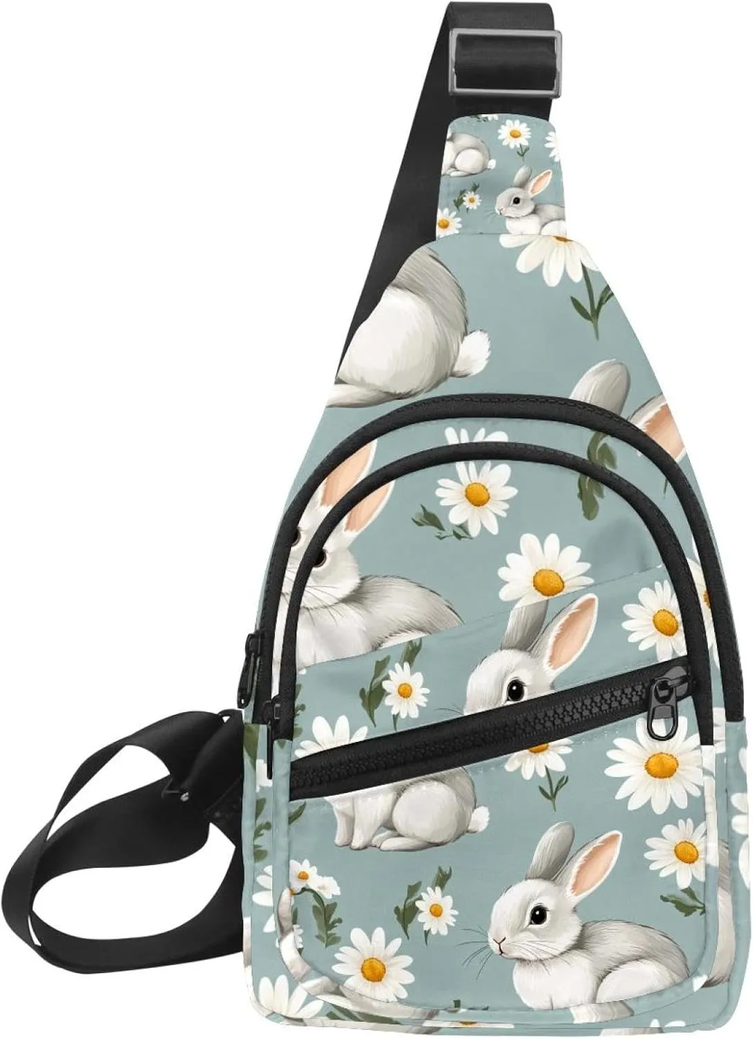 Fanny Pack Cross Body Bag for Outdoors Hiking Traveling, Cute spring easter rabbit daisy (2)
