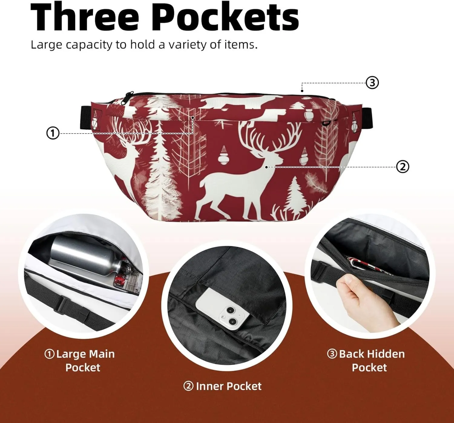 Fanny Pack for Men Women Christmas Deer Belt Bag with Adjustable Strap Fashion Waist Bag Waist Pack for Travel