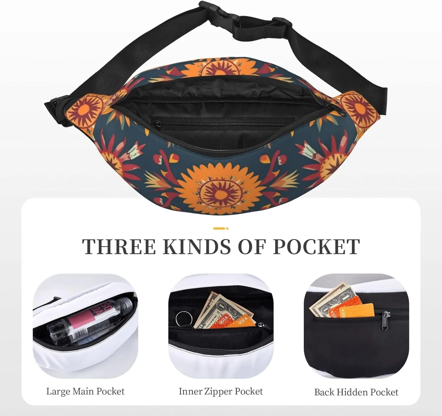 Fanny Pack for Men Women Mexican Folk Art Patterns Belt Bag with Adjustable Strap Fashion Waist Bag Waist Pack for Travel