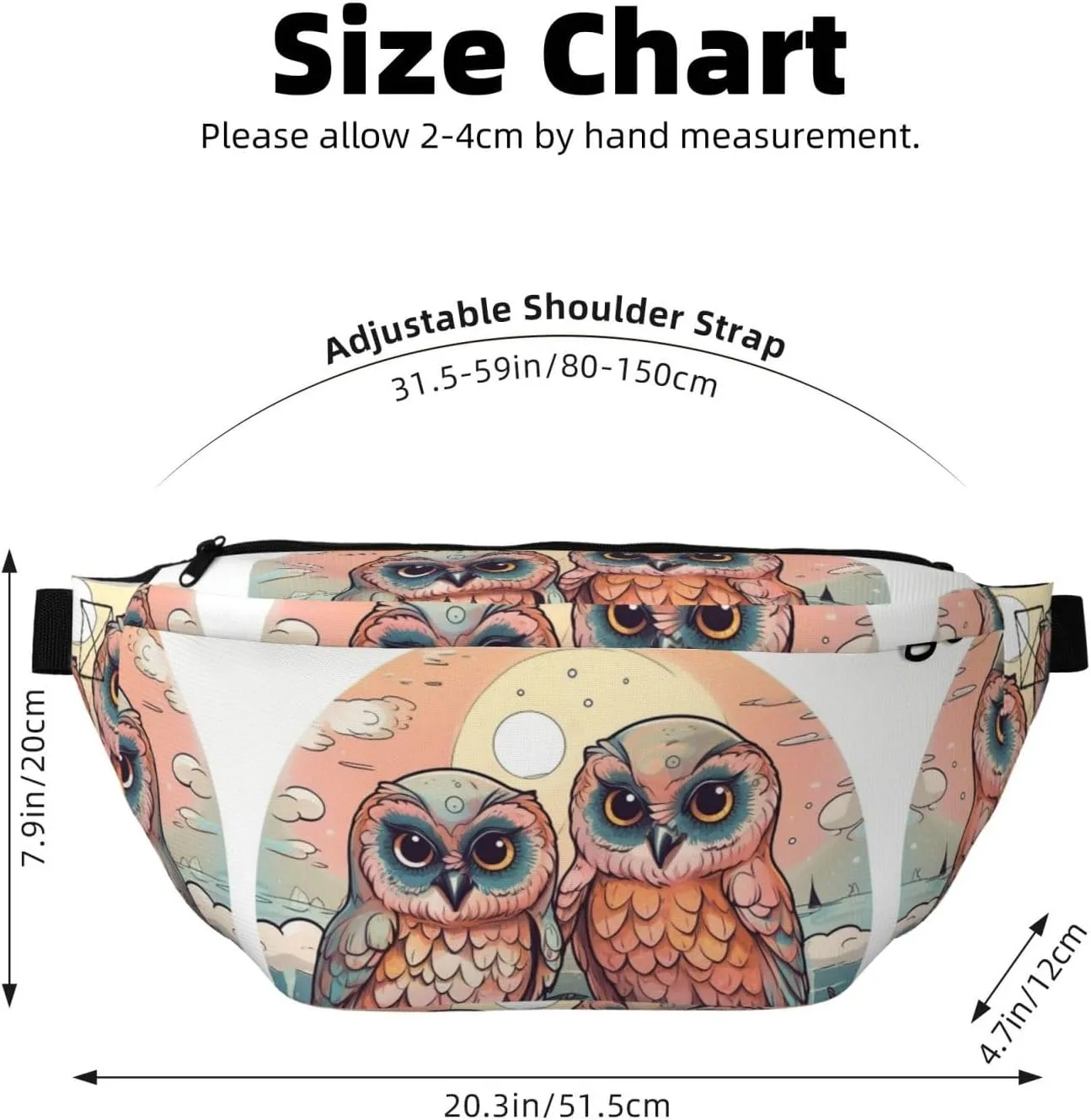 Fanny Pack for Men Women Two Owls on the Water Belt Bag with Adjustable Strap Fashion Waist Bag Waist Pack for Travel