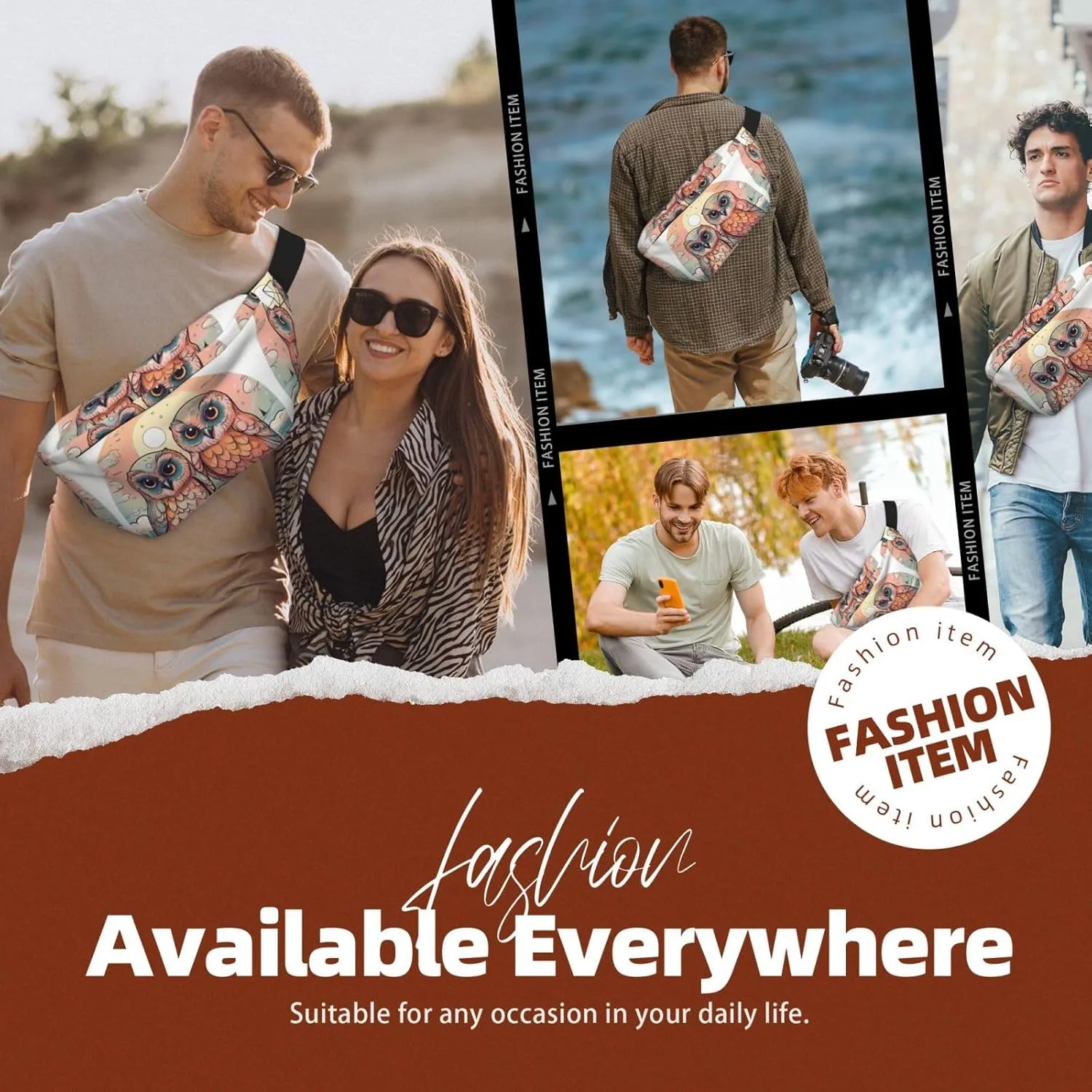 Fanny Pack for Men Women Two Owls on the Water Belt Bag with Adjustable Strap Fashion Waist Bag Waist Pack for Travel