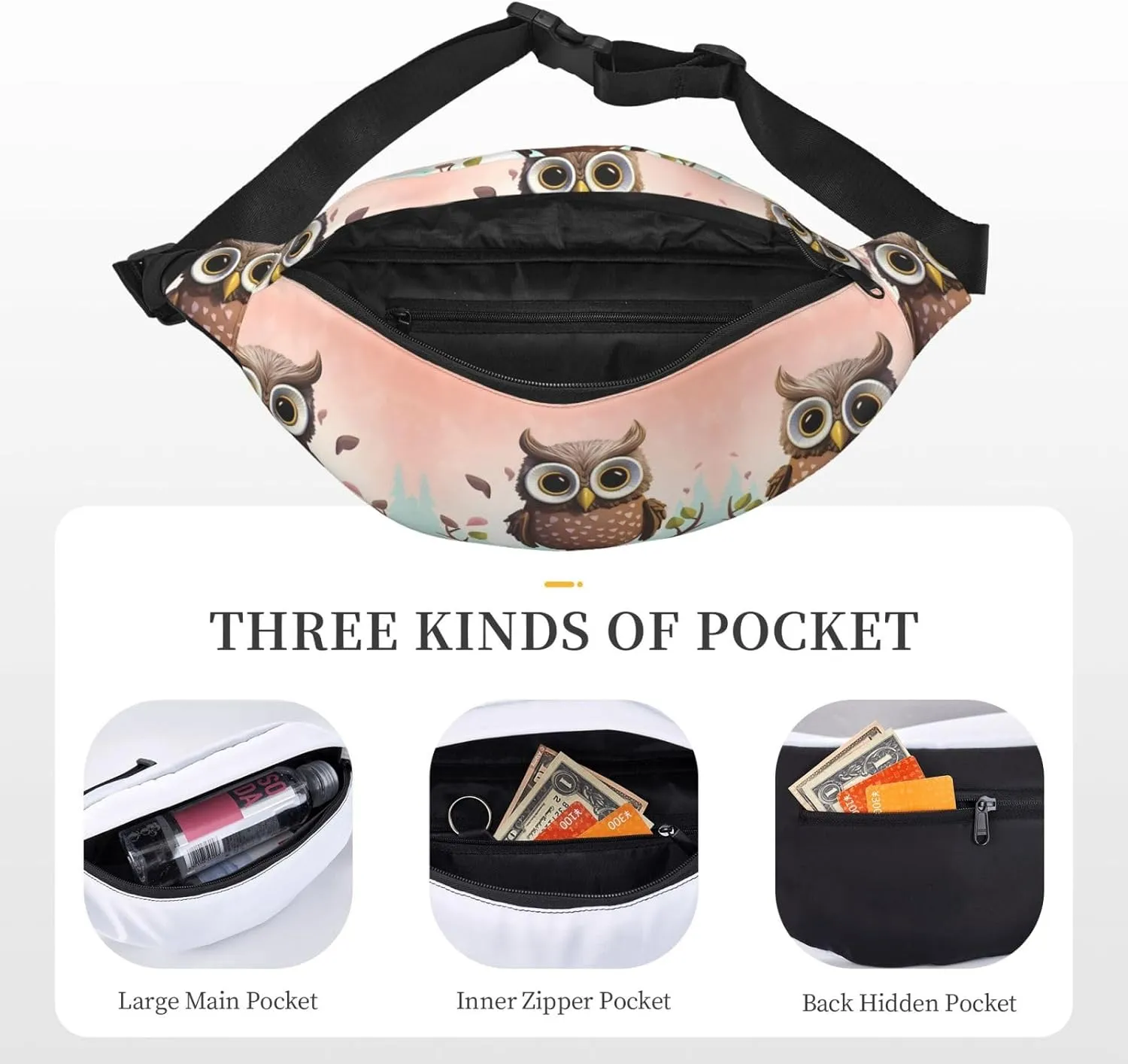Fanny Pack for Women Men Owl Lover Waist Bag Waterproof Belt Bag with Adjustable Strap