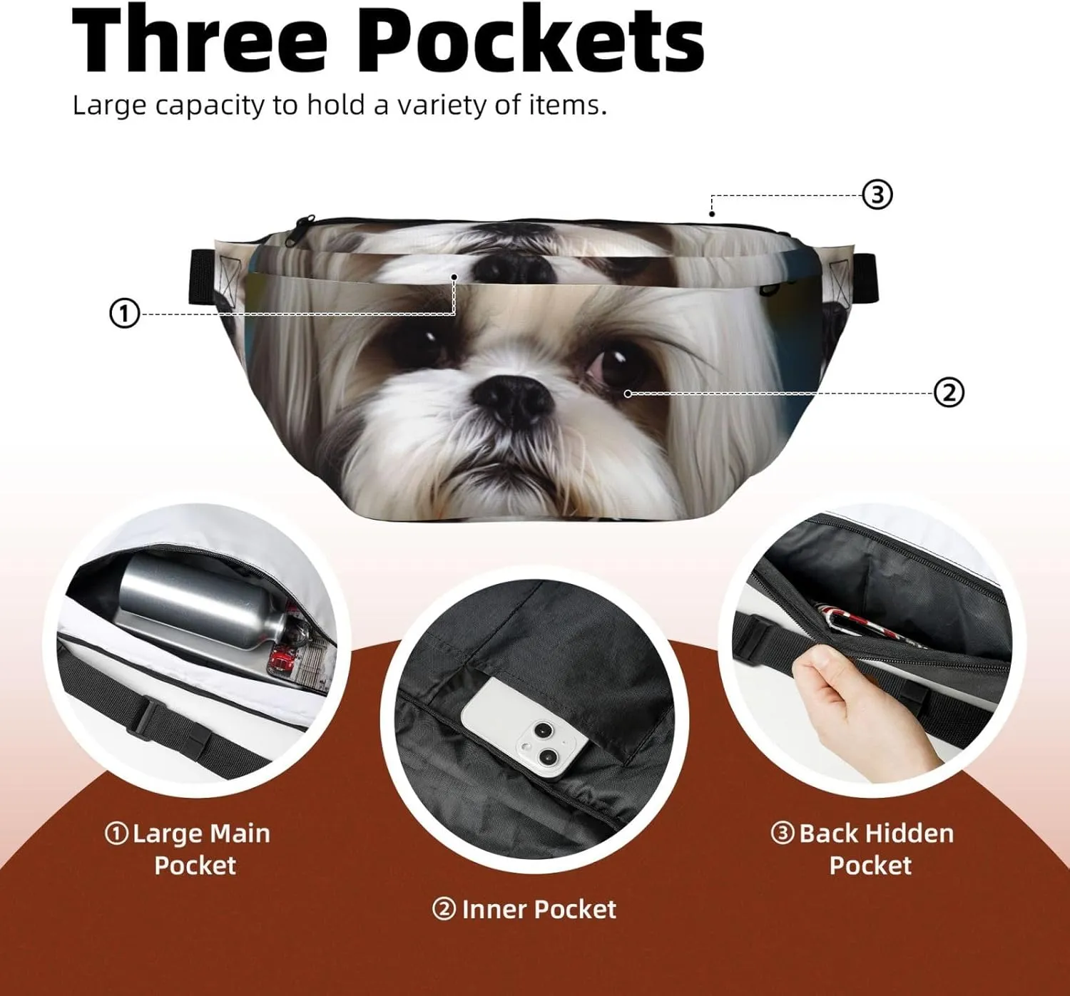Fanny Pack for Women Men Waist Bag Waterproof Shih Tzu Dog Belt Bag with Adjustable Strap