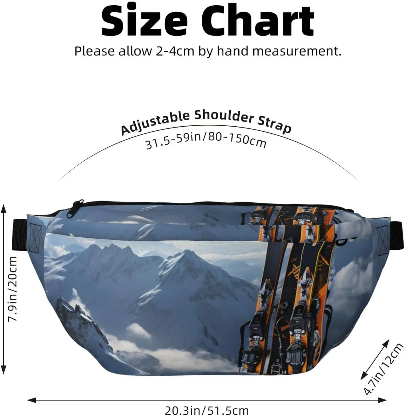 Fanny Pack for Women Men Waist Bag Waterproof Skis on mountain Belt Bag with Adjustable Strap