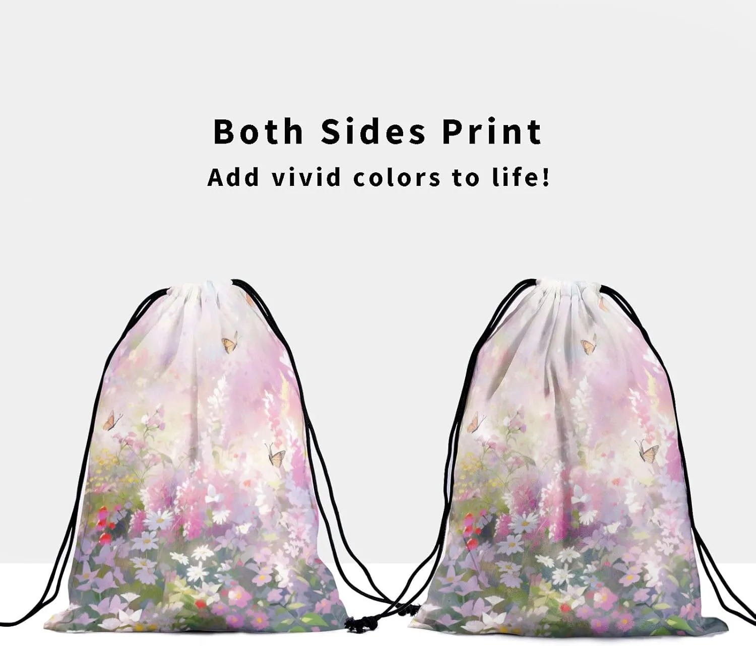 Fantasy Daisies Drawstring Grip Bag - Flowers Gymnastics Bag Pouch Spring Summer Floral Butterfly String Bag for Gym Sports Storage