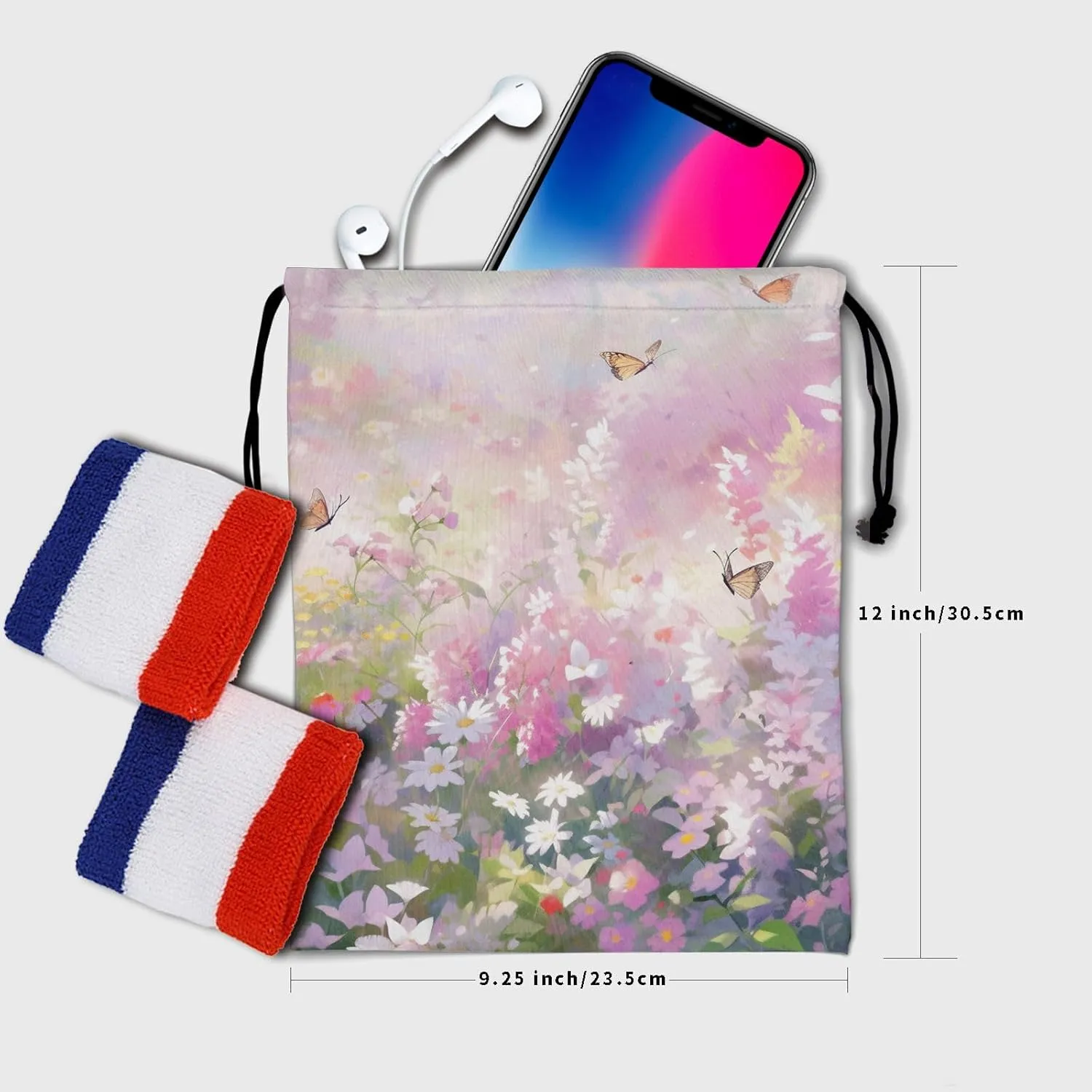 Fantasy Daisies Drawstring Grip Bag - Flowers Gymnastics Bag Pouch Spring Summer Floral Butterfly String Bag for Gym Sports Storage