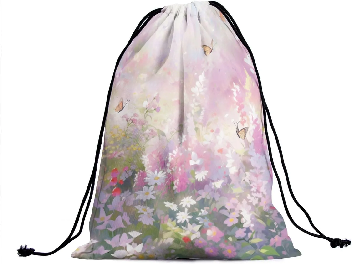 Fantasy Daisies Drawstring Grip Bag - Flowers Gymnastics Bag Pouch Spring Summer Floral Butterfly String Bag for Gym Sports Storage