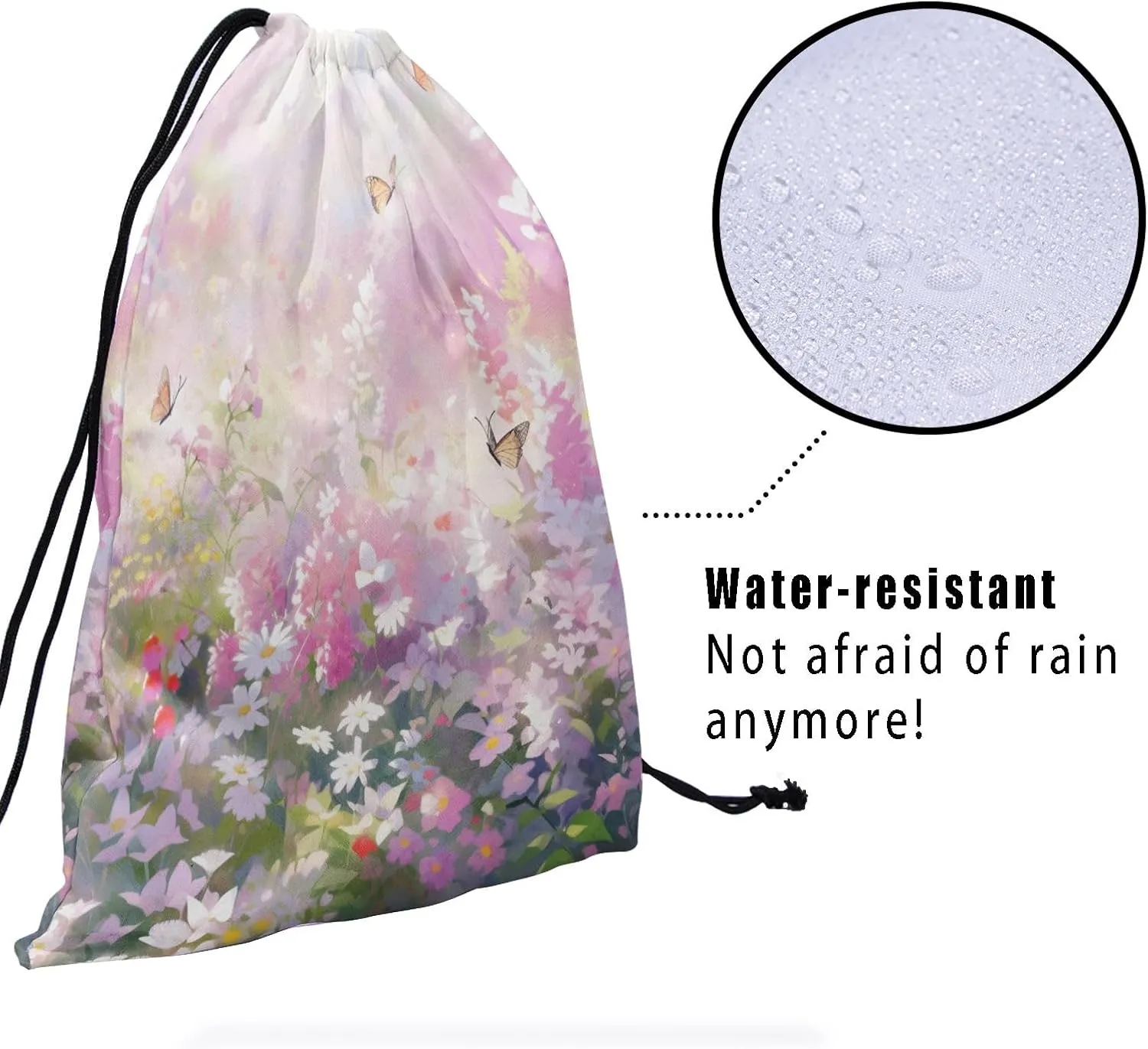 Fantasy Daisies Drawstring Grip Bag - Flowers Gymnastics Bag Pouch Spring Summer Floral Butterfly String Bag for Gym Sports Storage