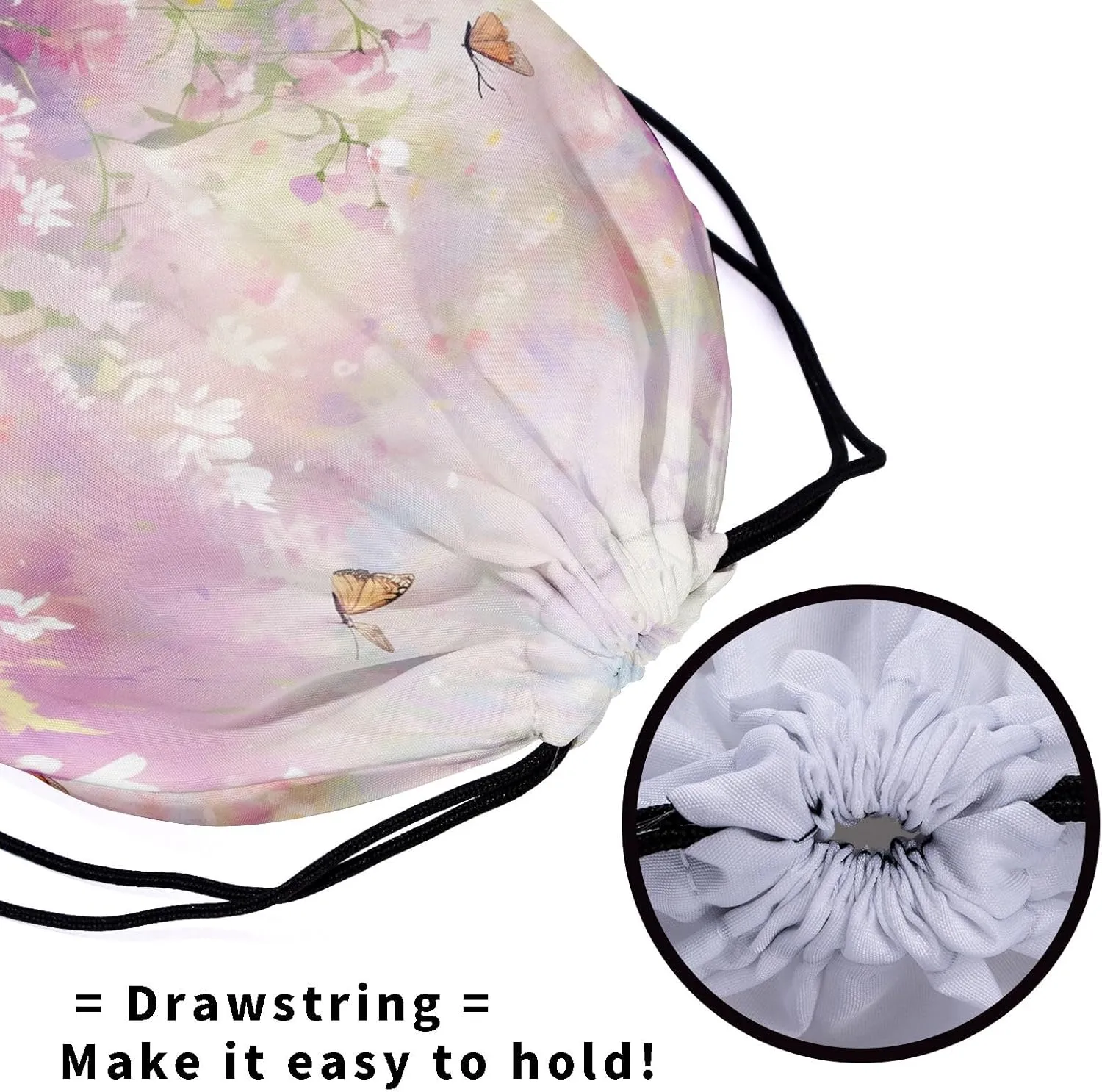 Fantasy Daisies Drawstring Grip Bag - Flowers Gymnastics Bag Pouch Spring Summer Floral Butterfly String Bag for Gym Sports Storage