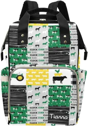 Farm Life Cow Tractor Car Plaid Diaper Bags with Name Waterproof Mummy Backpack Nappy Nursing Baby Bags Gifts Tote Bag for Women
