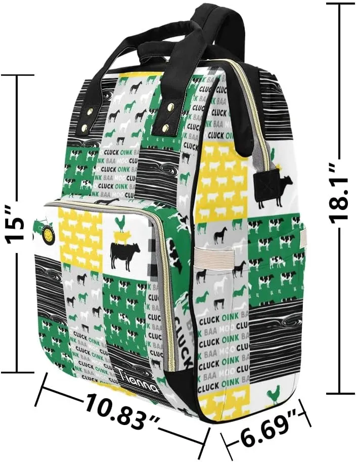 Farm Life Cow Tractor Car Plaid Diaper Bags with Name Waterproof Mummy Backpack Nappy Nursing Baby Bags Gifts Tote Bag for Women