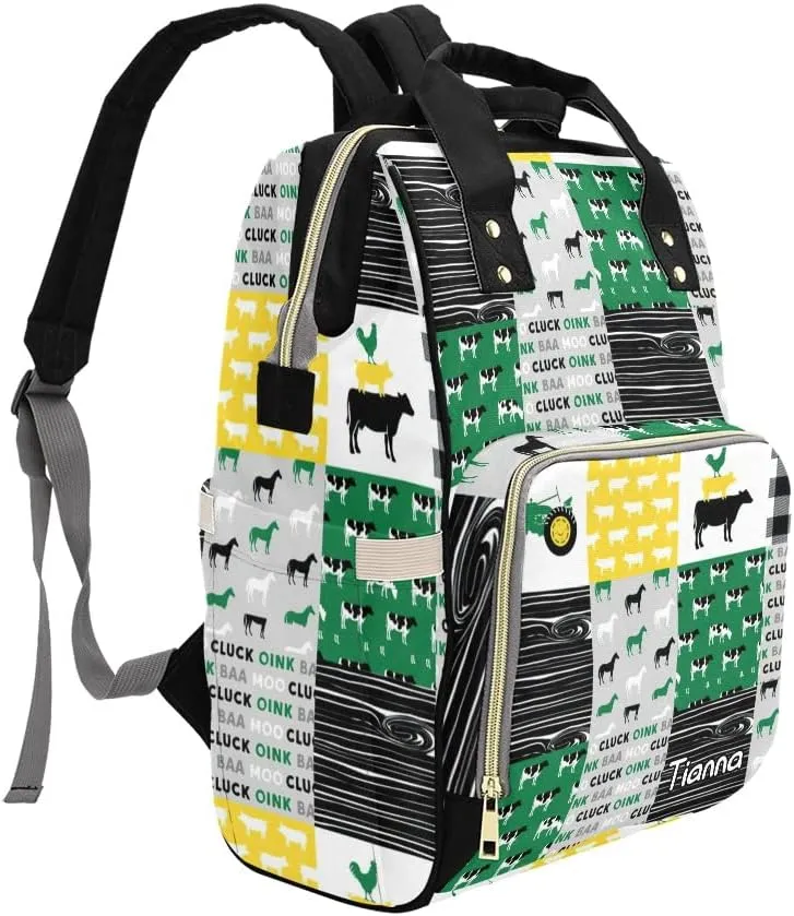 Farm Life Cow Tractor Car Plaid Diaper Bags with Name Waterproof Mummy Backpack Nappy Nursing Baby Bags Gifts Tote Bag for Women