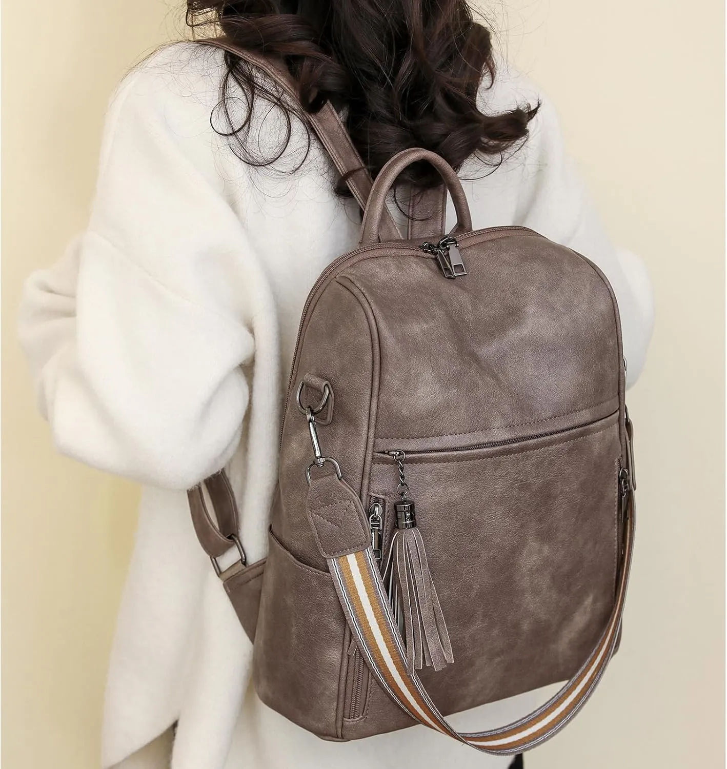 Fashion Backpack for Women Vintage Shoulder Bag Convertiable Handbag for Travel, Deep-Camel