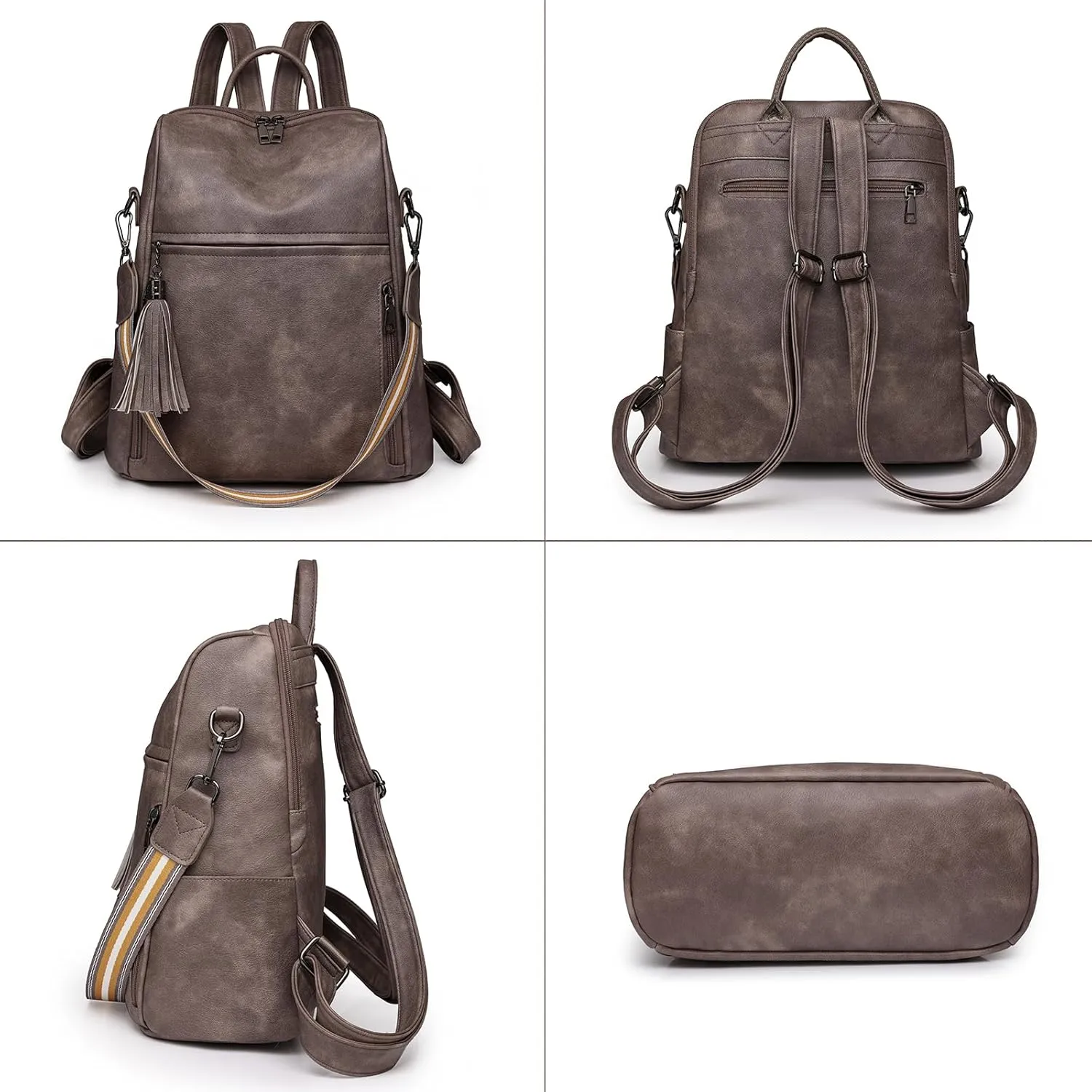 Fashion Backpack for Women Vintage Shoulder Bag Convertiable Handbag for Travel, Deep-Camel