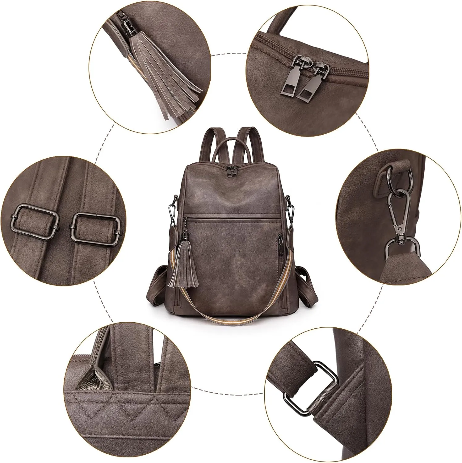 Fashion Backpack for Women Vintage Shoulder Bag Convertiable Handbag for Travel, Deep-Camel