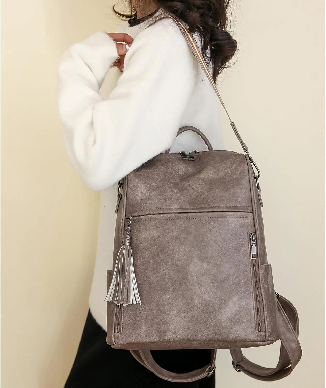 Fashion Backpack for Women Vintage Shoulder Bag Convertiable Handbag for Travel, Deep-Camel