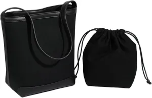Fashion Bucket Tote Bag for Women 2pcs Shoulder Purse Large Handbags Top Handle Satchel with Drawstring Pouch