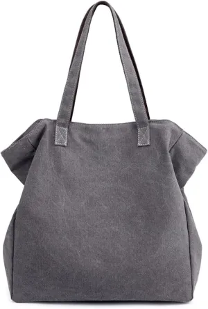 Fashion Canvas Multi-Pocket Tote Bag Casual Lightweight Top Handle Satchel Purse Hobo Shoulder Crossbody Handbag