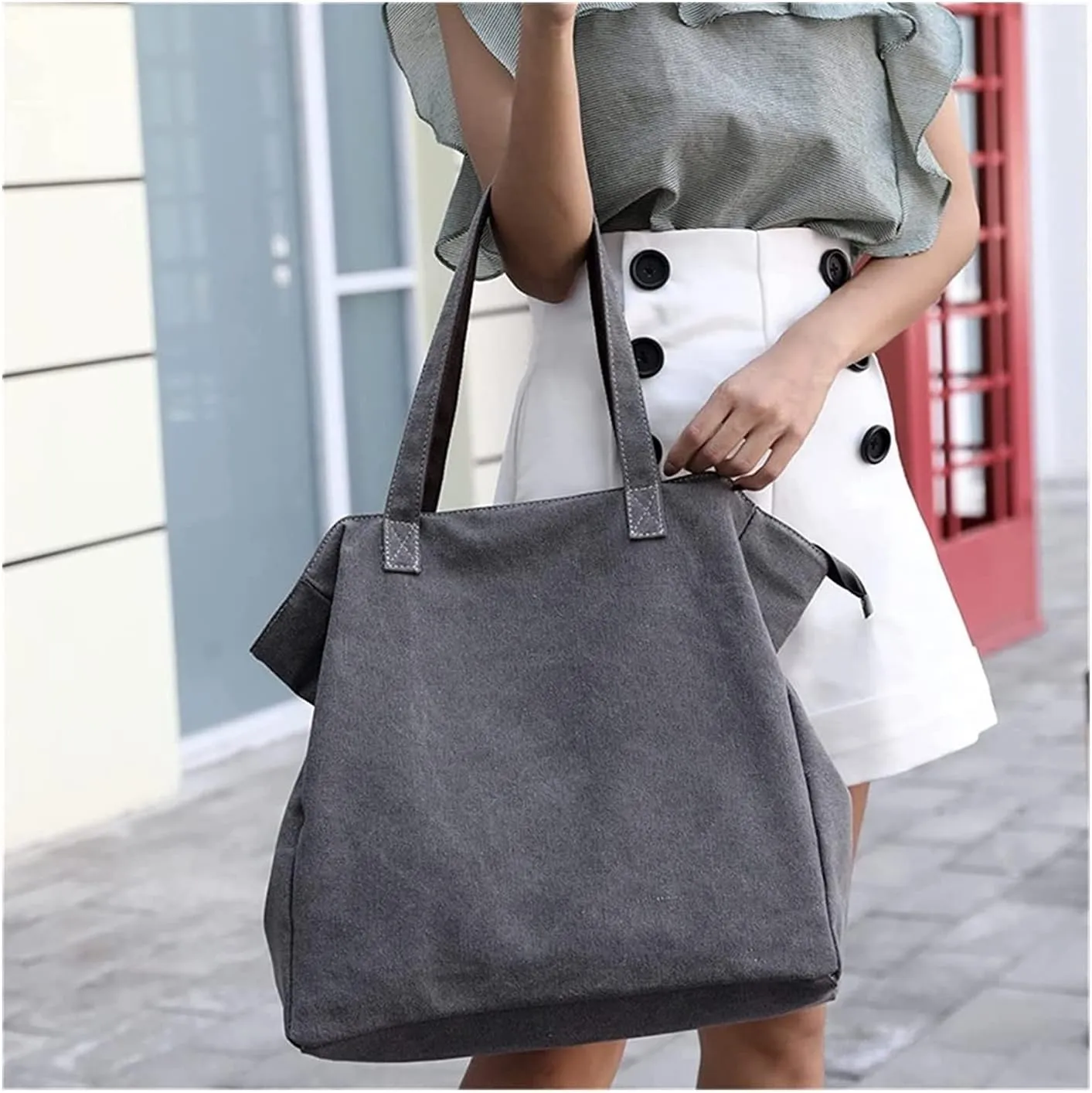 Fashion Canvas Multi-Pocket Tote Bag Casual Lightweight Top Handle Satchel Purse Hobo Shoulder Crossbody Handbag