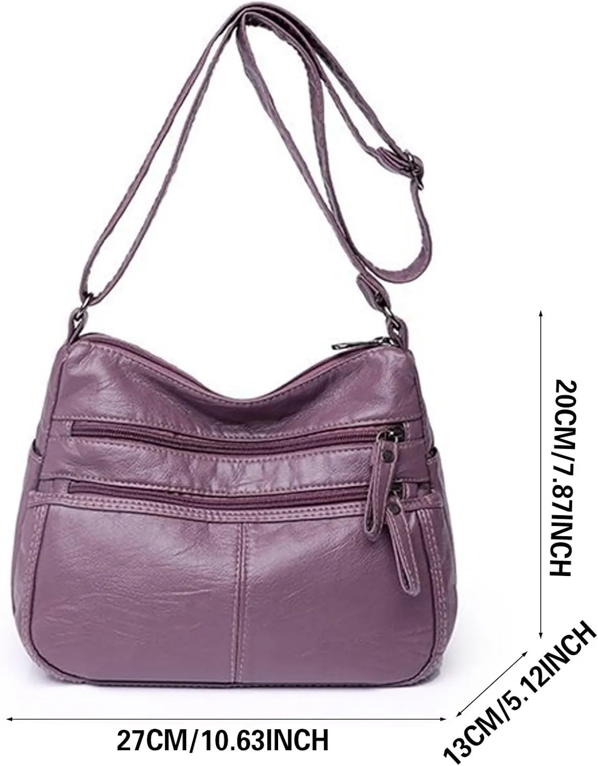 Fashion Casual Women's Retro Soft Leather Zipper Double Pocket Shoulder Messenger Bag Rustic Shoulder (Blue, One Size)