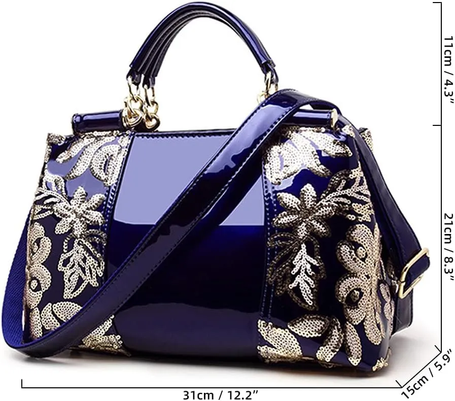 Fashion Handbag for Women Patent Leather Shoulder Bag Top Handle Satchel Large Capacity Crossbody Bag Evening Purse