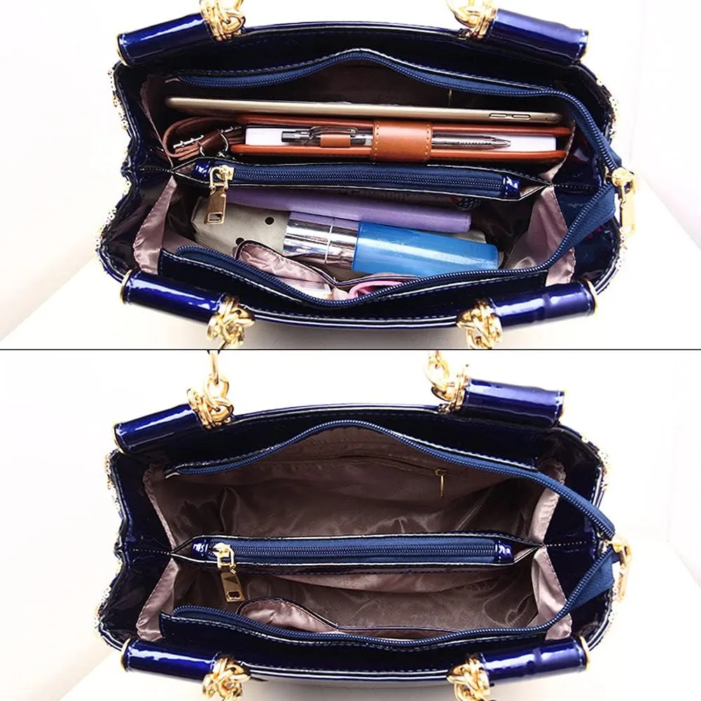 Fashion Handbag for Women Patent Leather Shoulder Bag Top Handle Satchel Large Capacity Crossbody Bag Evening Purse