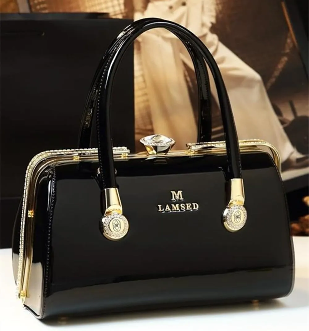 Fashion Leather Women's Top Handle Satchel Crossbody Handbags Diamonds Evening Bag Purses Hard Shoulder Bags