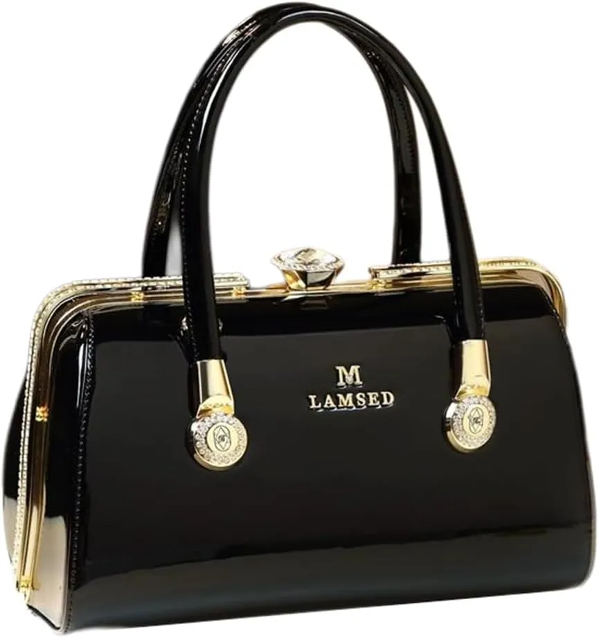 Fashion Leather Women's Top Handle Satchel Crossbody Handbags Diamonds Evening Bag Purses Hard Shoulder Bags