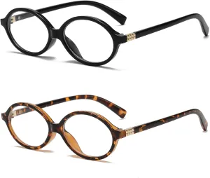 Fashion Oval Glasses for Women Men Retro Round Tortoise Frame Blue Light Glasses Nerd Eyeglasses (Black Tortoise)