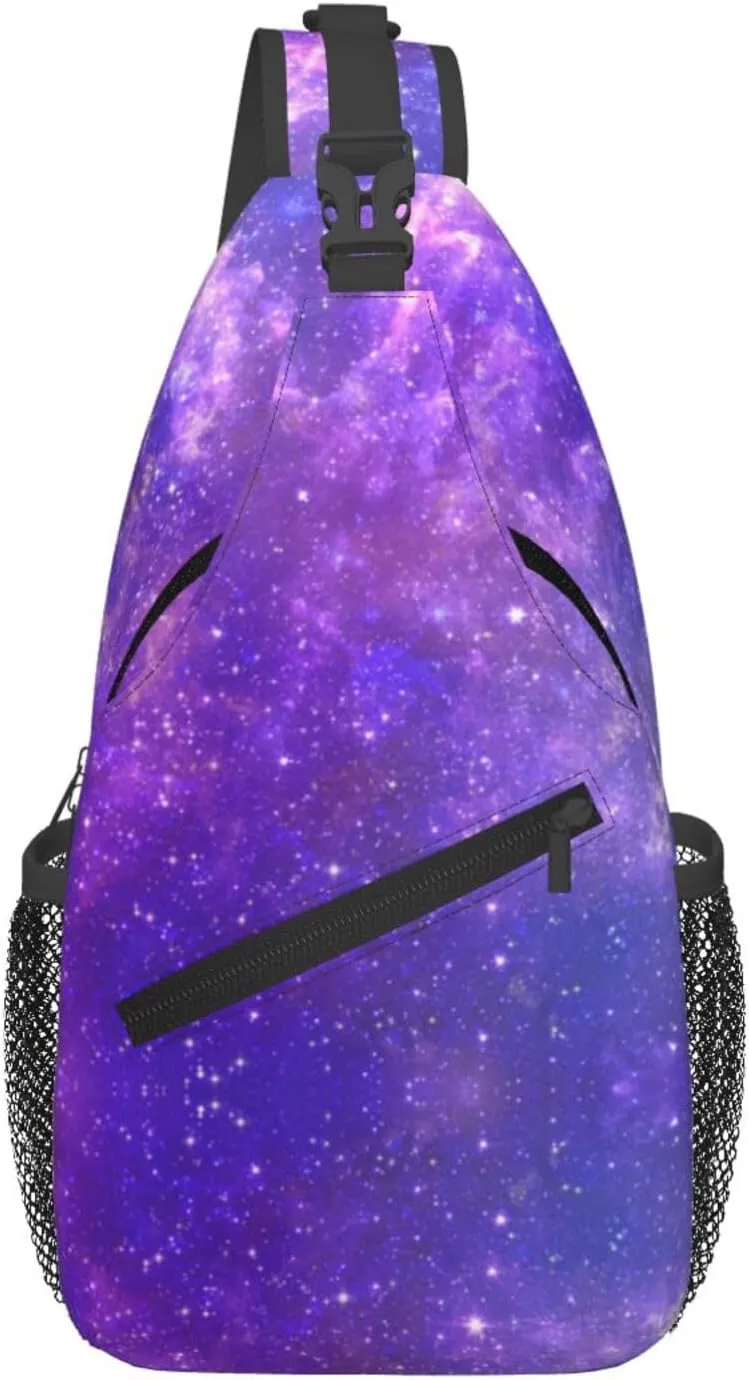 Fashion Purple Galaxy Sling Backpack, Multipurpose Crossbody Shoulder Bag Travel Hiking Daypack for Men Women