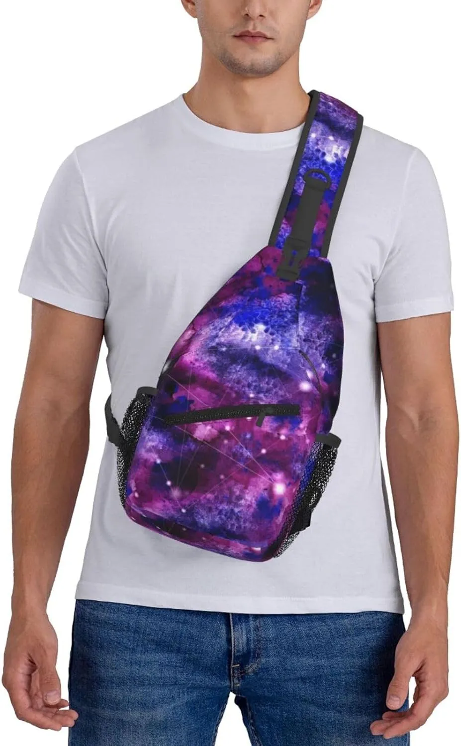 Fashion Purple Galaxy Sling Backpack, Multipurpose Crossbody Shoulder Bag Travel Hiking Daypack for Men Women