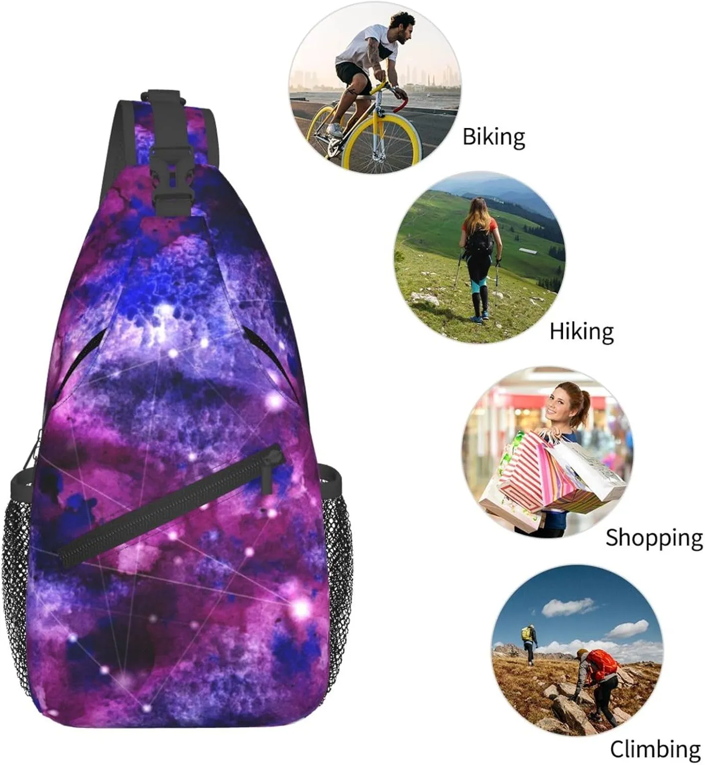 Fashion Purple Galaxy Sling Backpack, Multipurpose Crossbody Shoulder Bag Travel Hiking Daypack for Men Women