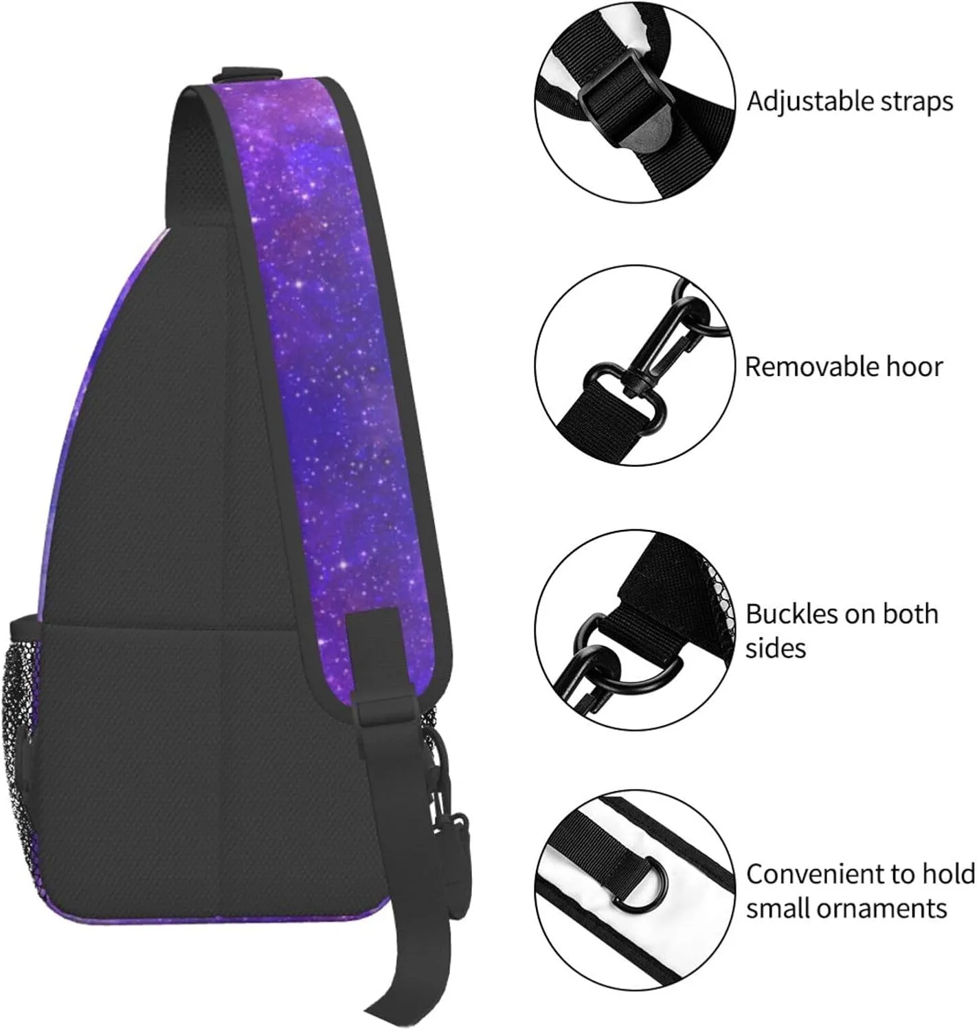 Fashion Purple Galaxy Sling Backpack, Multipurpose Crossbody Shoulder Bag Travel Hiking Daypack for Men Women