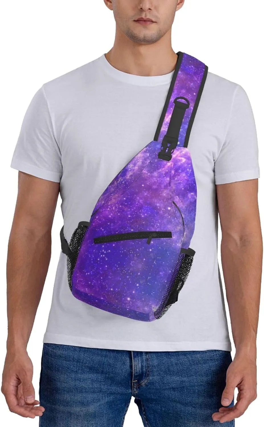 Fashion Purple Galaxy Sling Backpack, Multipurpose Crossbody Shoulder Bag Travel Hiking Daypack for Men Women